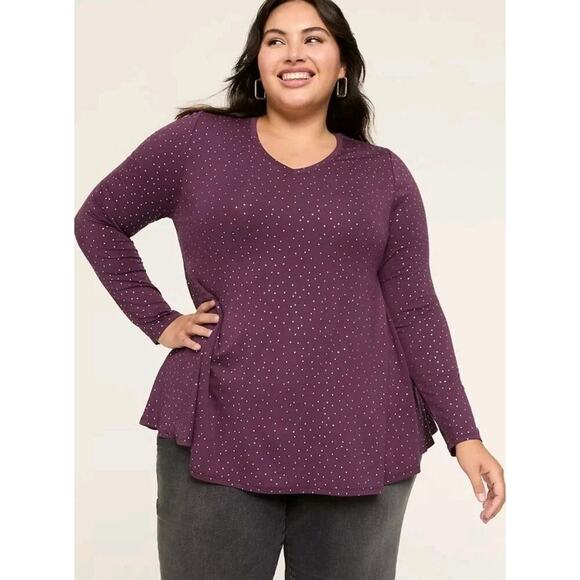Lane Bryant Swing Collection Flowy Long Sleeve Knit Top Purple Dot 18/20 - Picture 2 of 10